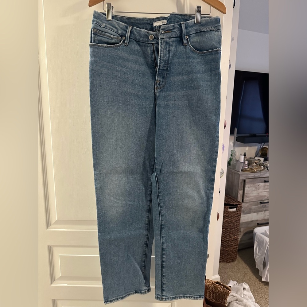Good American Blue Jeans, straight leg Sz 10